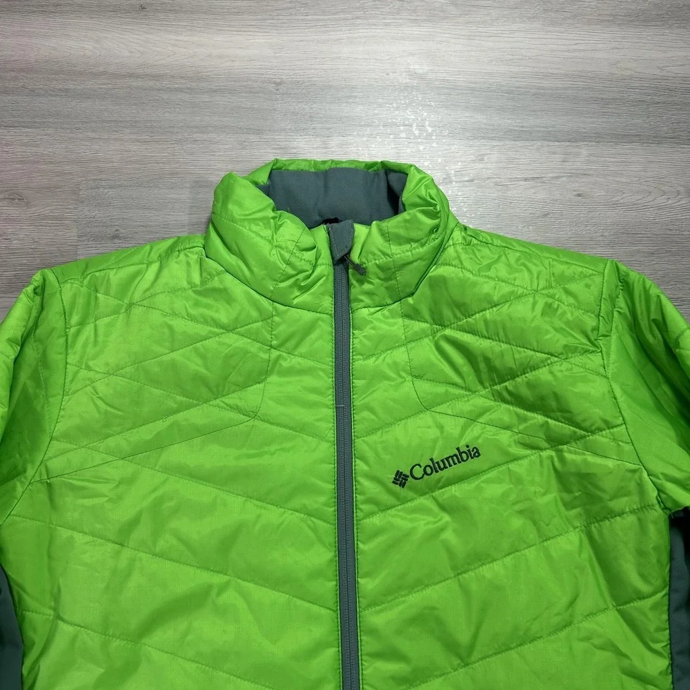 Columbia Omni-Heat Jacket Mens Large Green Full Zip Insulated Hiking Thermal